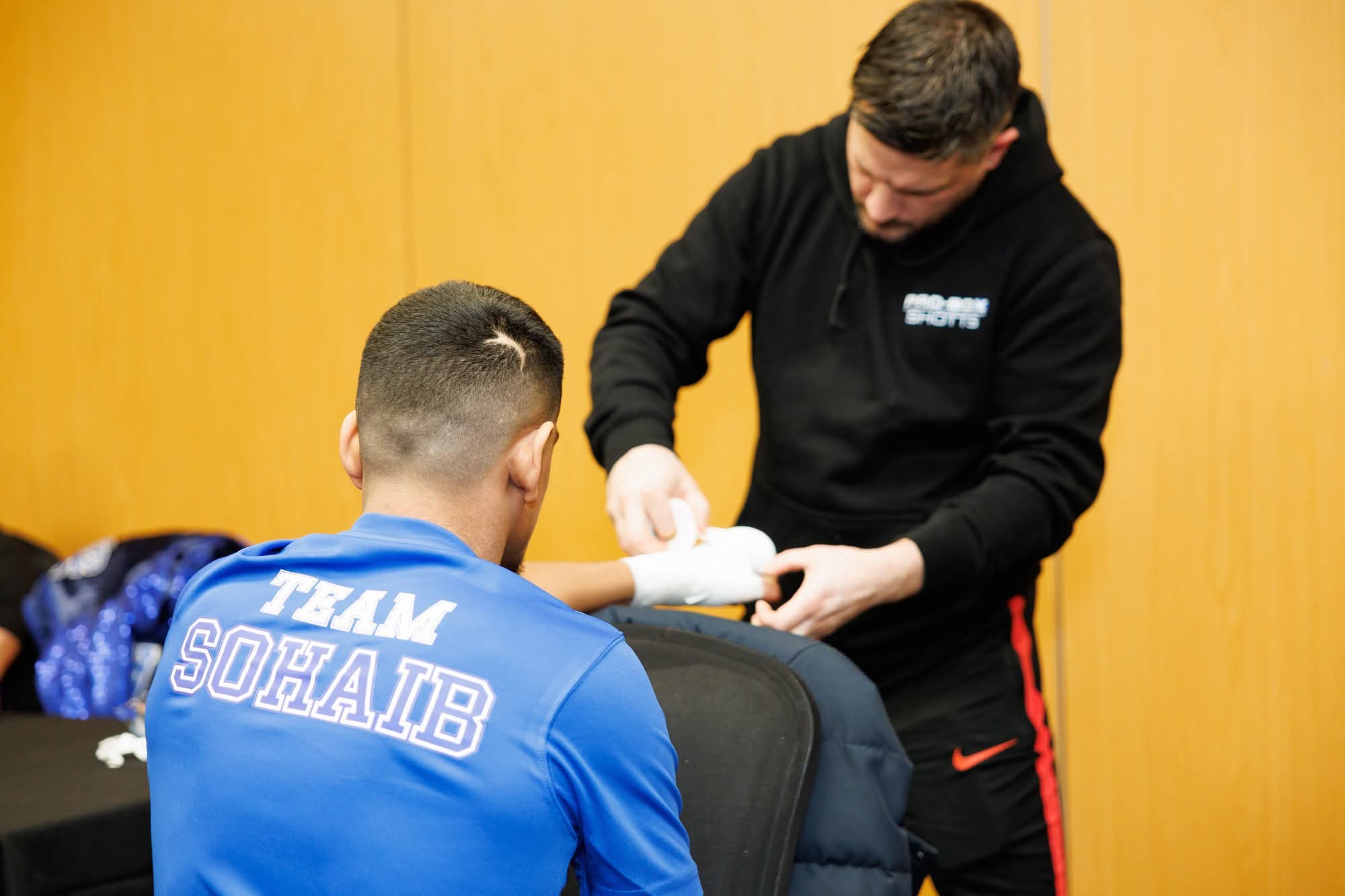 Sohaib Mohammed having his hands wrapped before a fight